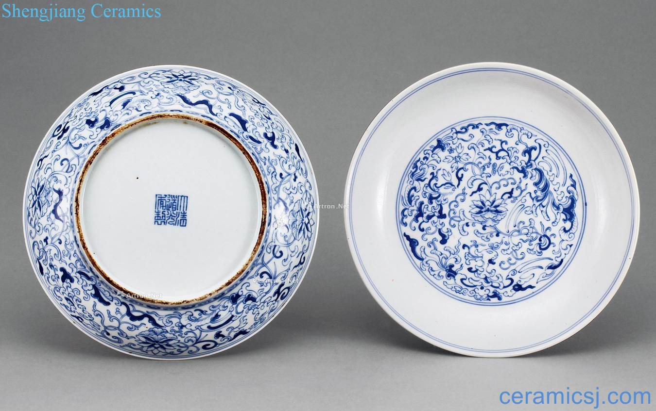 Qing daoguang Blue and white light tracing around branches flower plate (2)