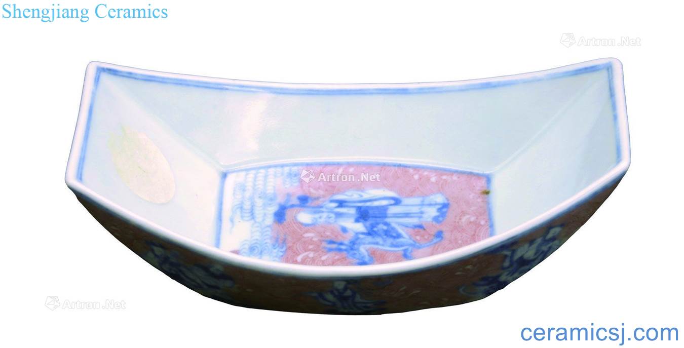 Qing dynasty blue-and-white youligong colored pattern of the eight immortals hall tea boat