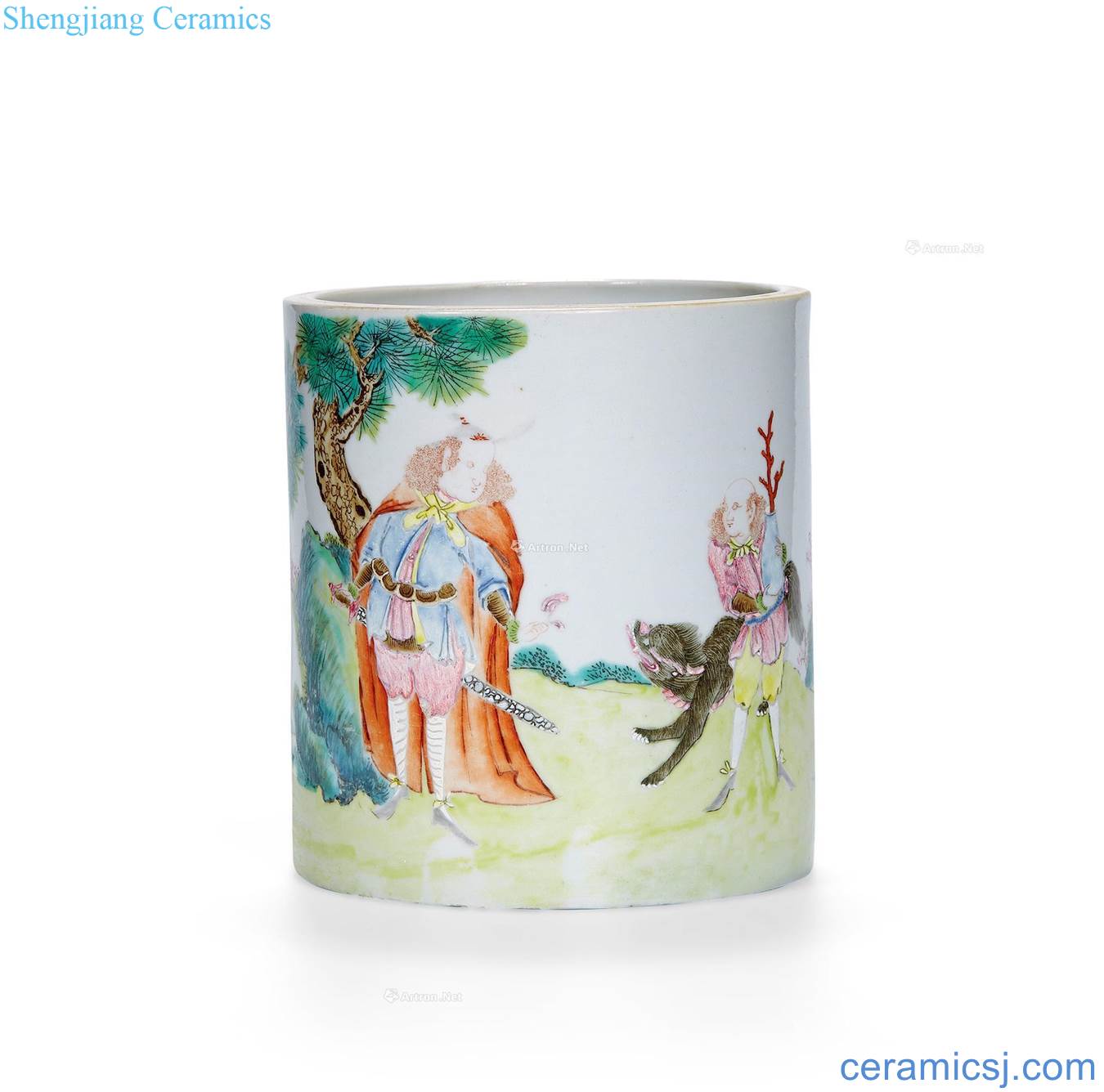 Qing qianlong pastel stories of western brush pot