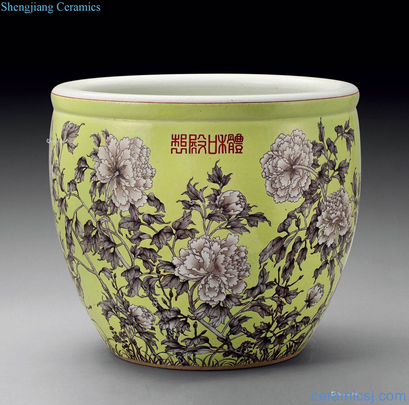 dajing Yellow in color ink peony flowers cylinder (2)