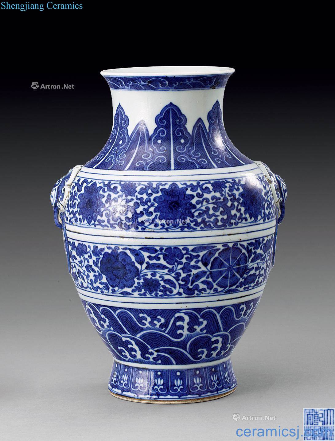 Qing qianlong Blue and white flower shop first ear around branches