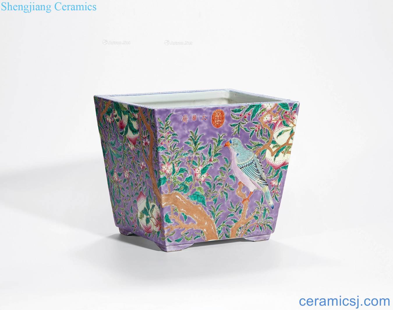 Qing guangxu Purple powder enamel square flowerpot