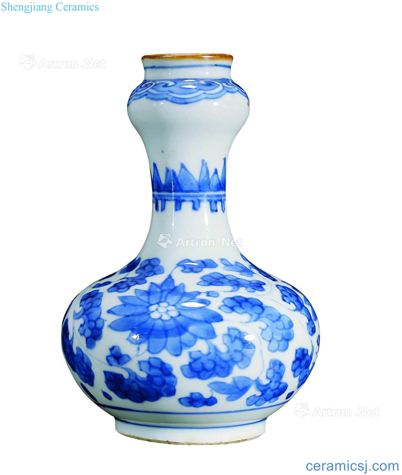 Qing dynasty blue and white flower grain bottle of garlic