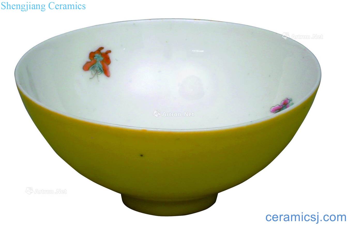Qing guangxu To pastel yellow flower grain small bowl