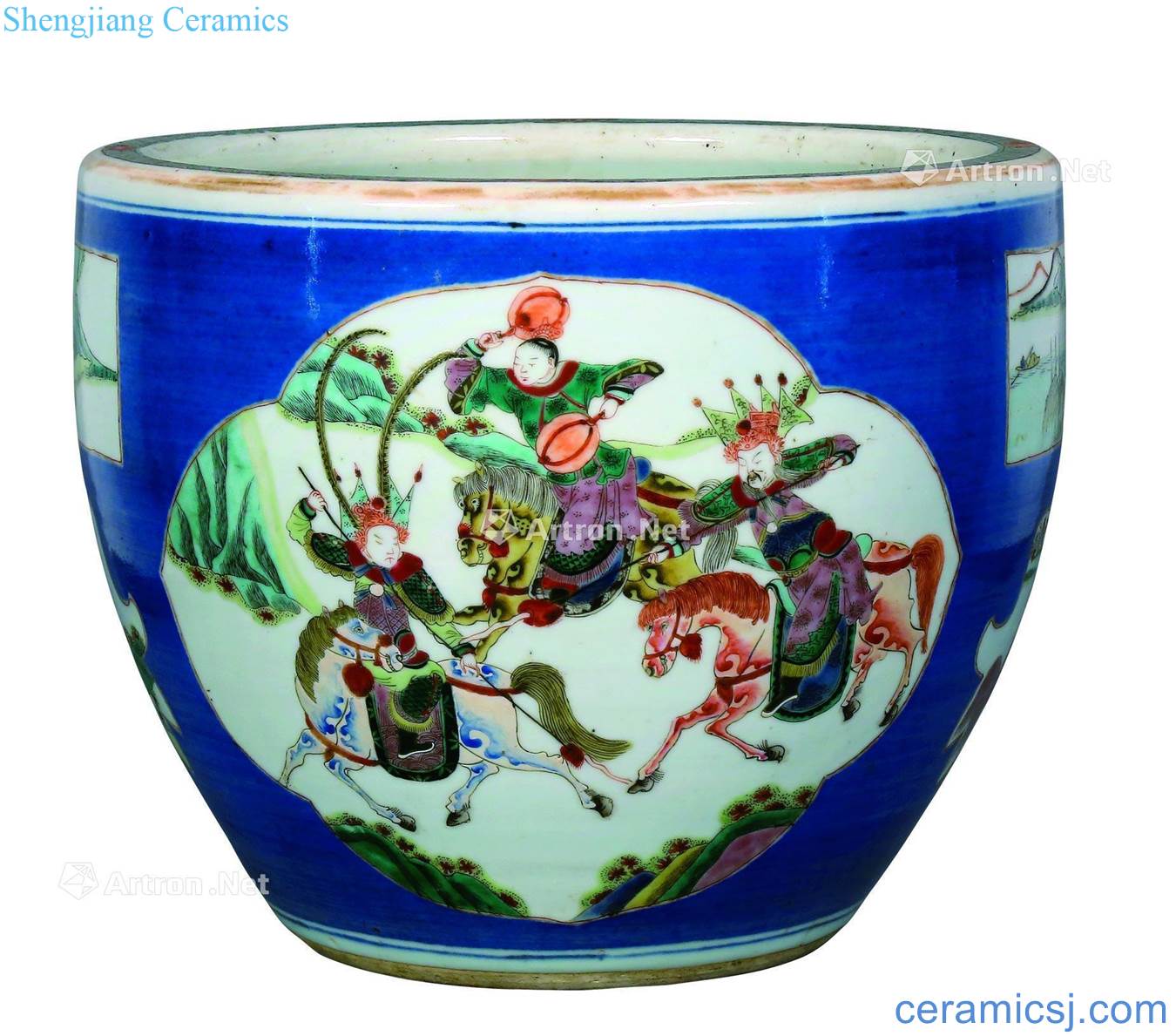 Qing guangxu Story big cylinder with blue medallion colorful characters