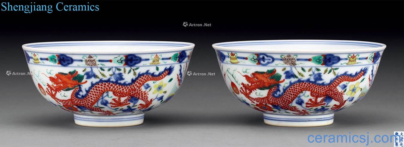 Qing guangxu Colorful longfeng green-splashed bowls (2)