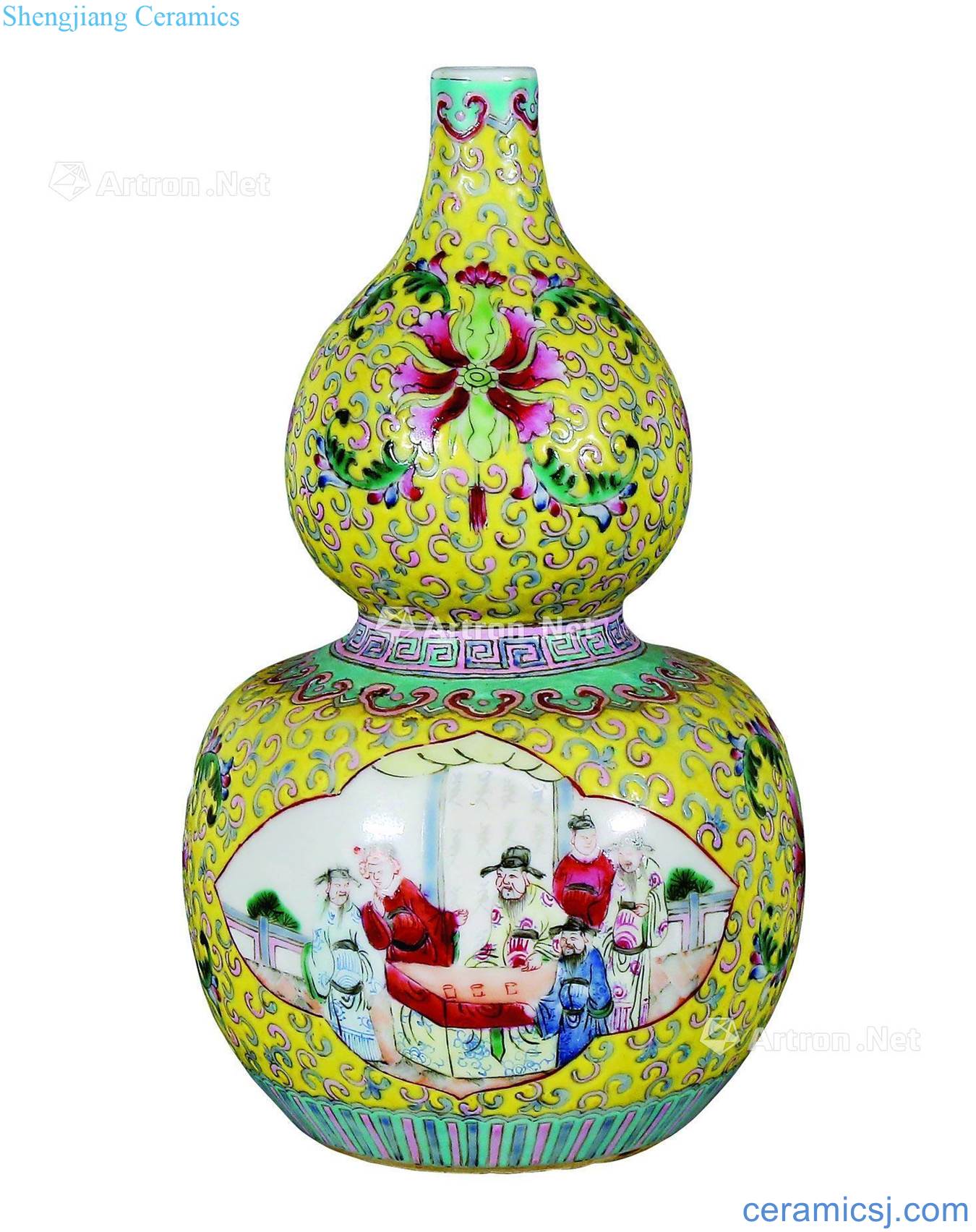 Dajing pastel medallion prince zhongwu of fenyang offer birthday felicitations gourd bottle