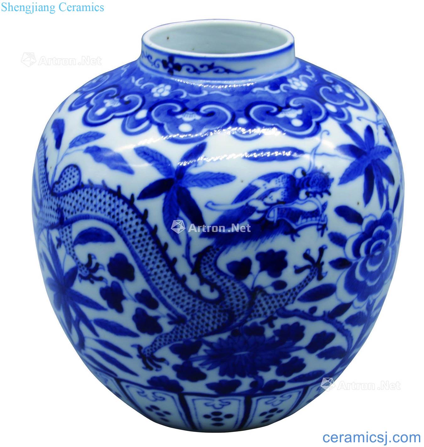 qing Blue and white dragon peony cans