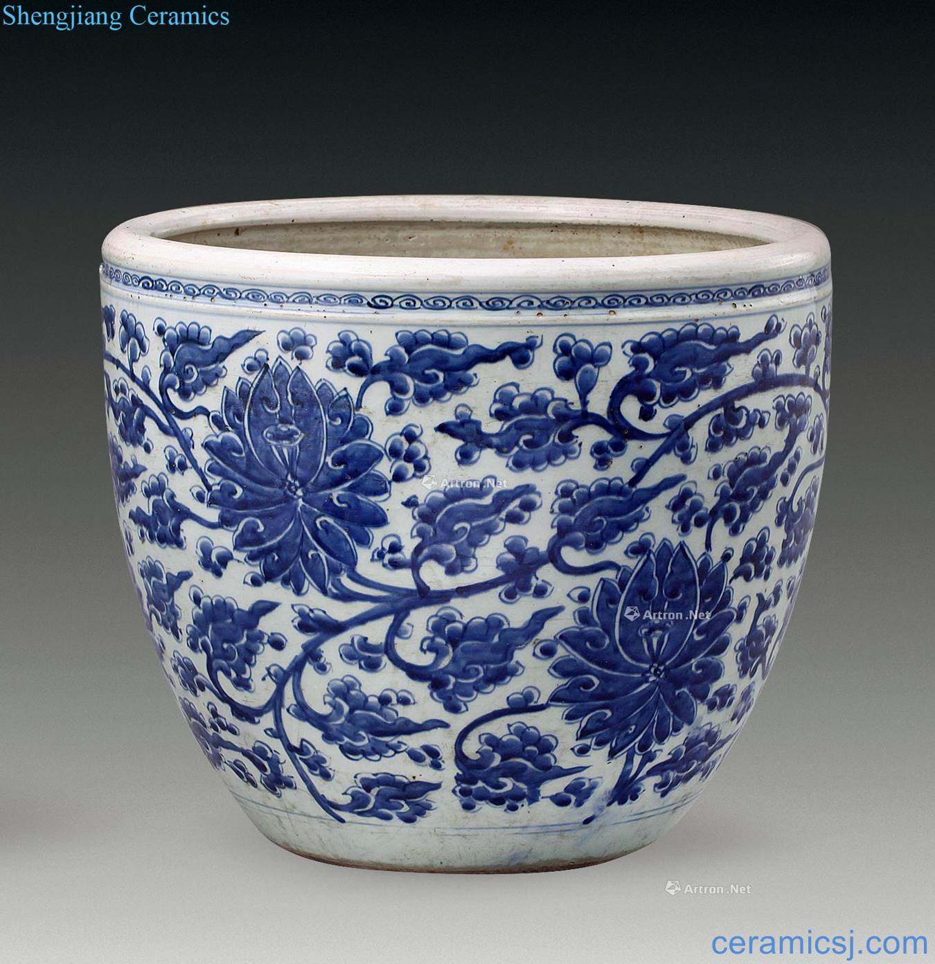 The qing emperor kangxi Blue and white lotus flower print cylinder