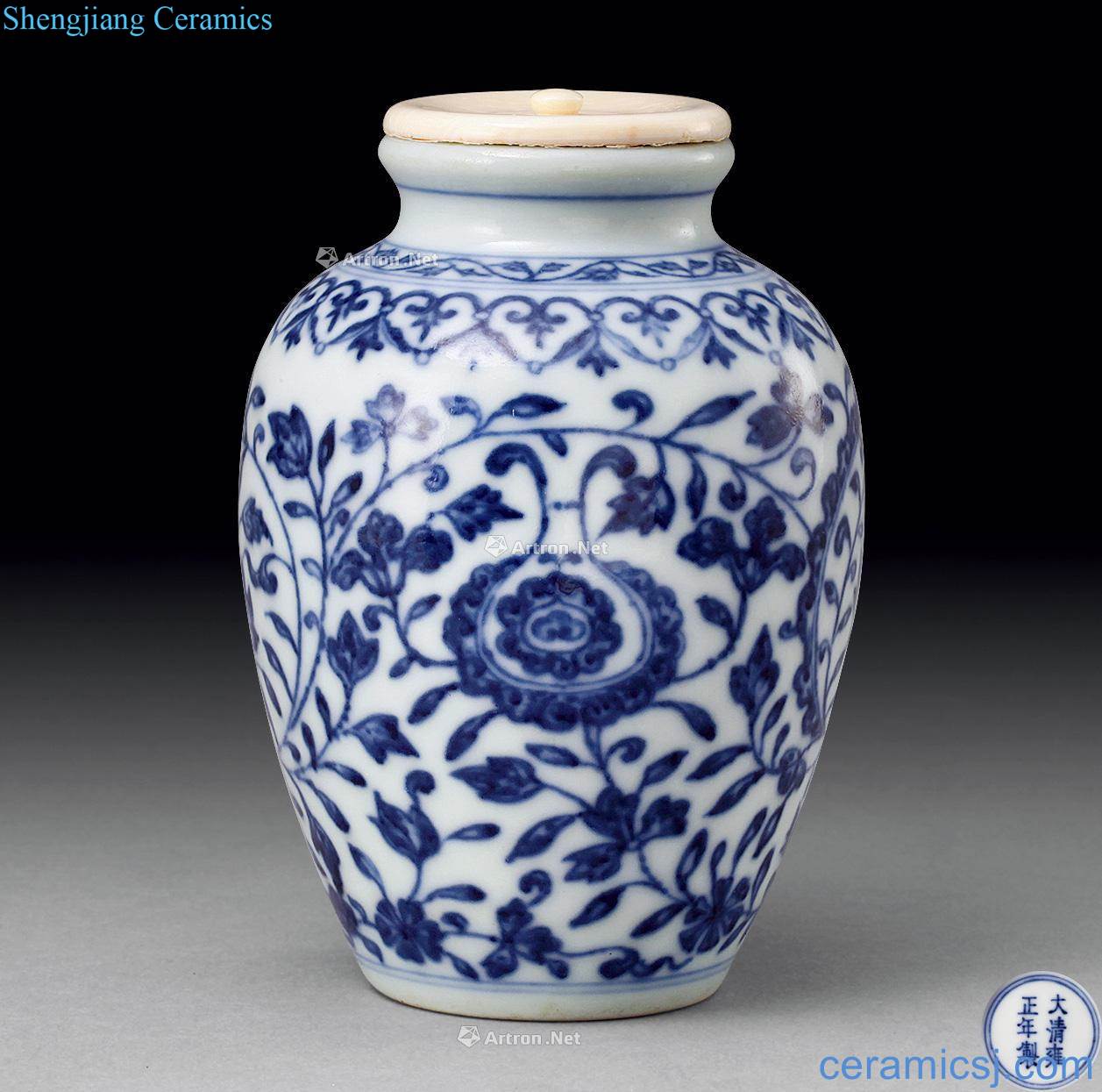 Qing yongzheng Blue and white tie up branch flower pot