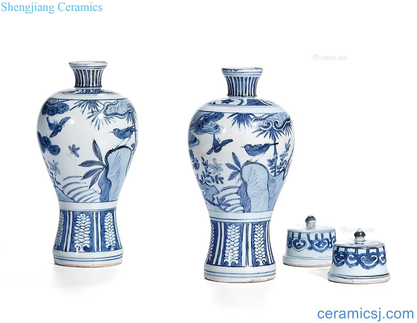 Ming wanli Blue and white rock painting of flowers and plum bottle (a)