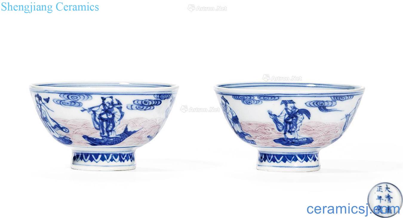 Qing yongzheng blue-and-white youligong "ensemble" the small cup (a)