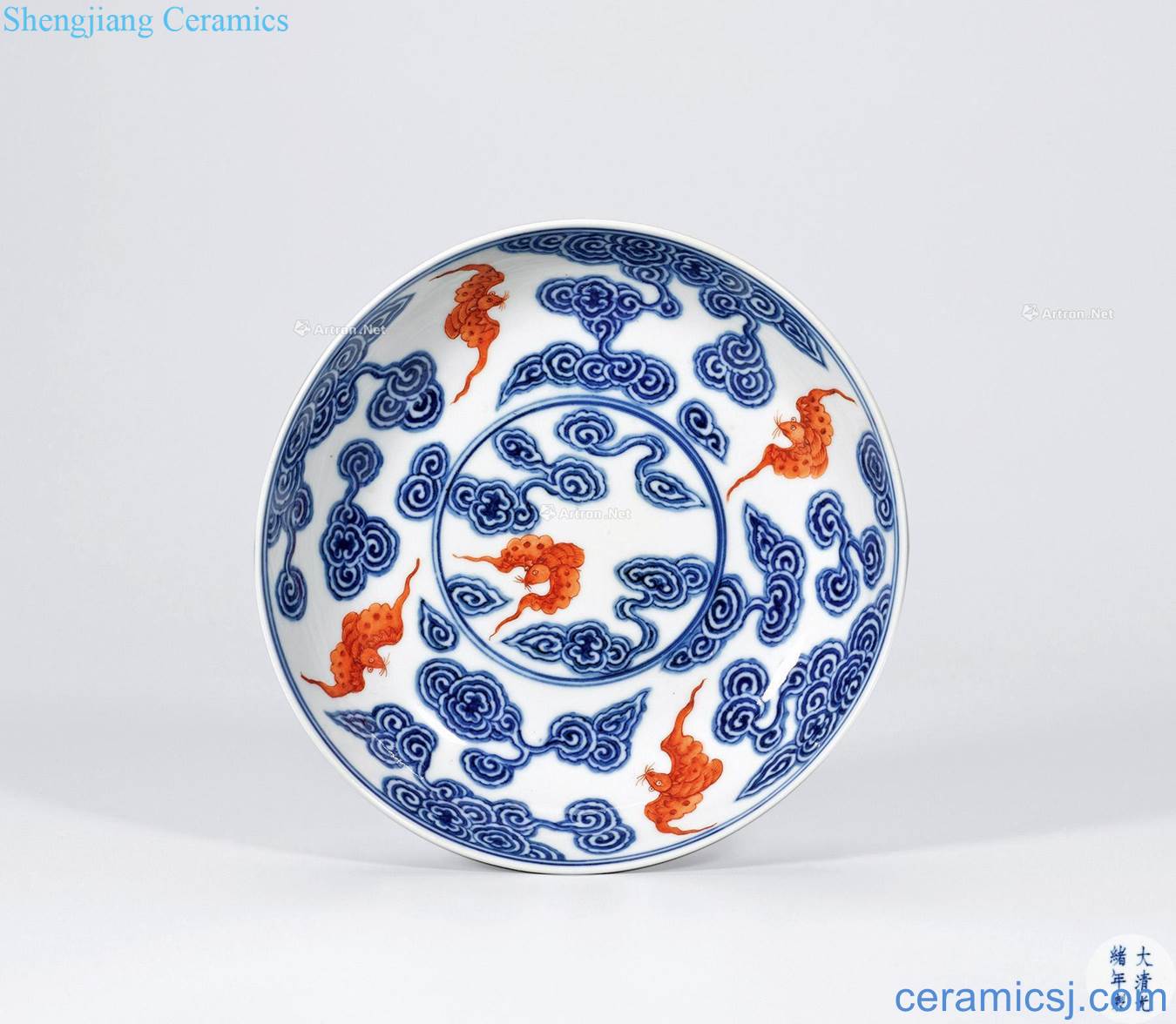 Qing guangxu Blue and white cloud bat plate