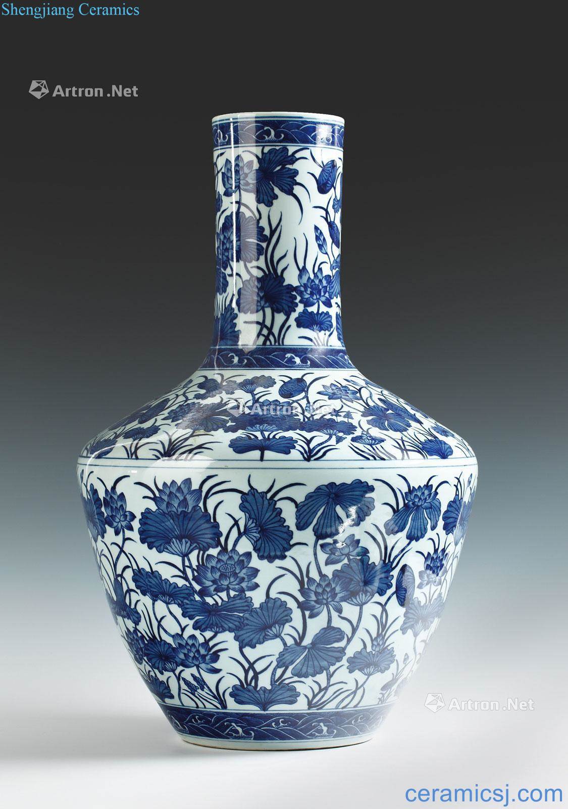 anonymous Qing qianlong Blue and white lotus branches long big bottle neck