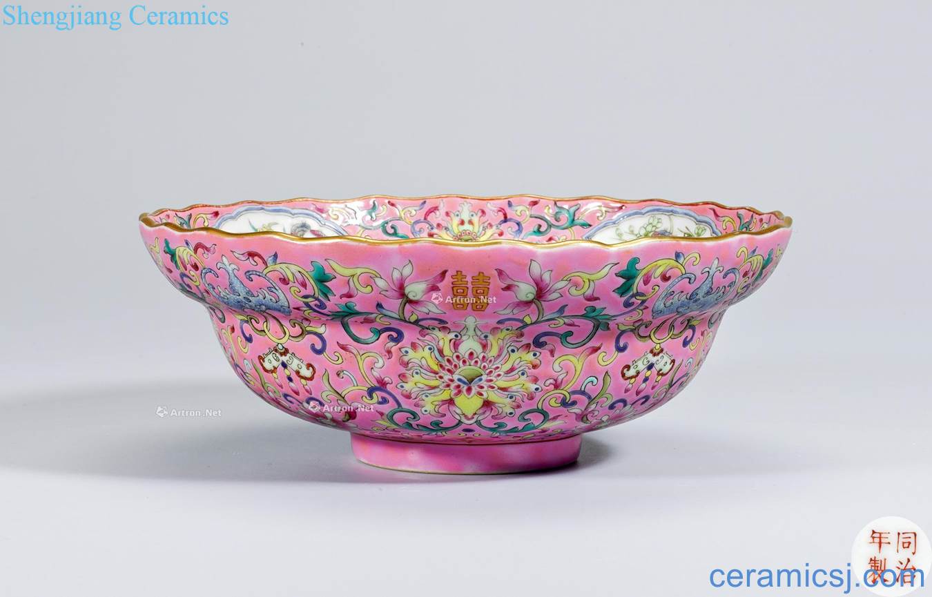 Dajing to pastel pink longfeng grain fold along the bowl