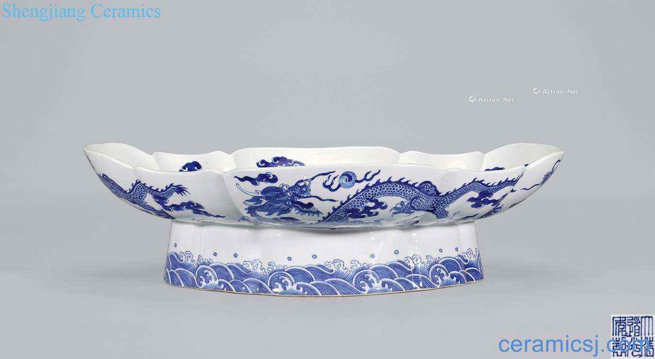 Qing daoguang Blue and white dragon playing zhuhai siu-tong compote