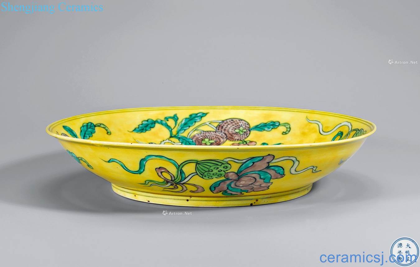 Ming Zhengde yellow and purple green sanduo plate