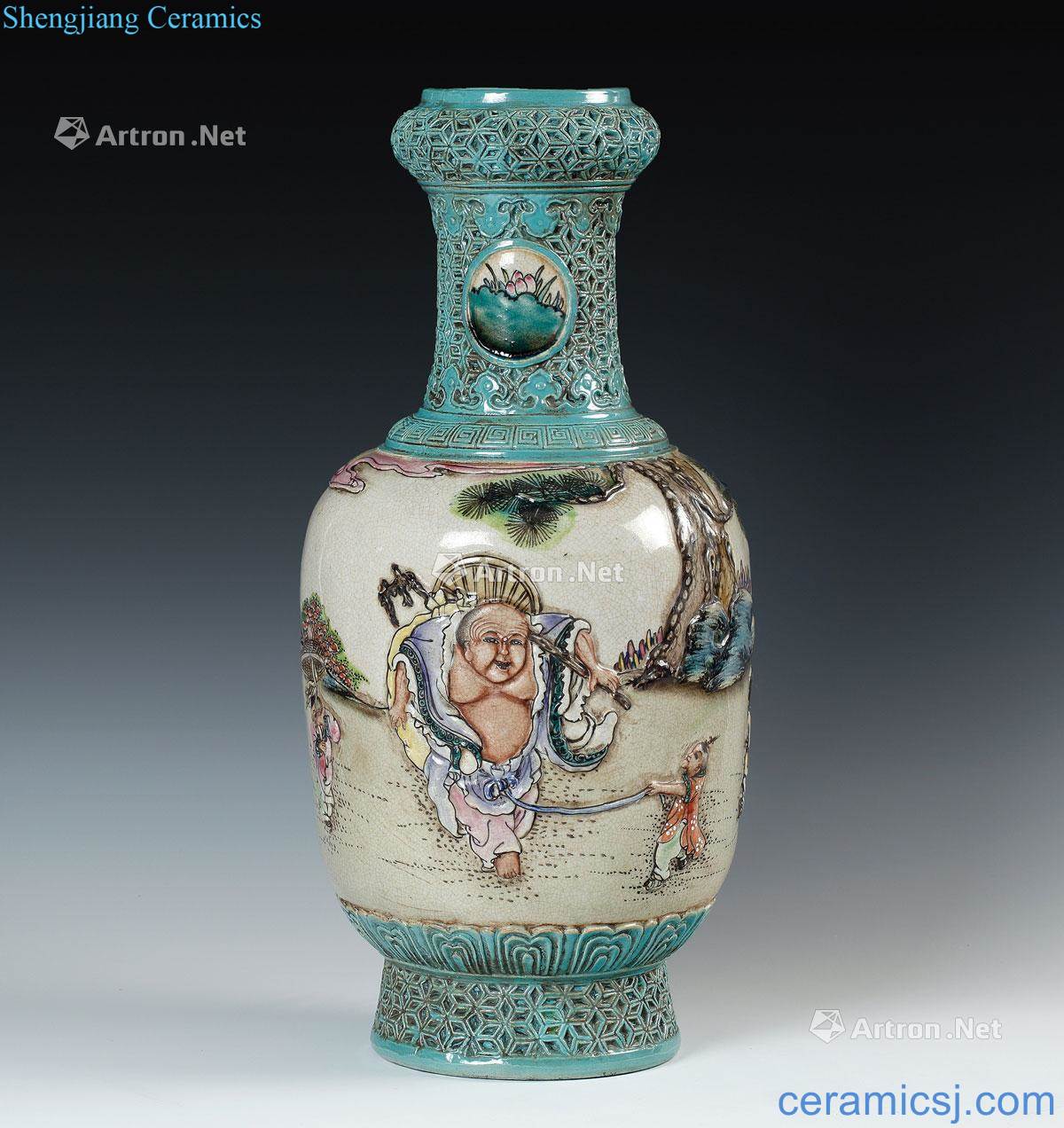 anonymous Qing qianlong pastel plastic lohan lad garlic bottle