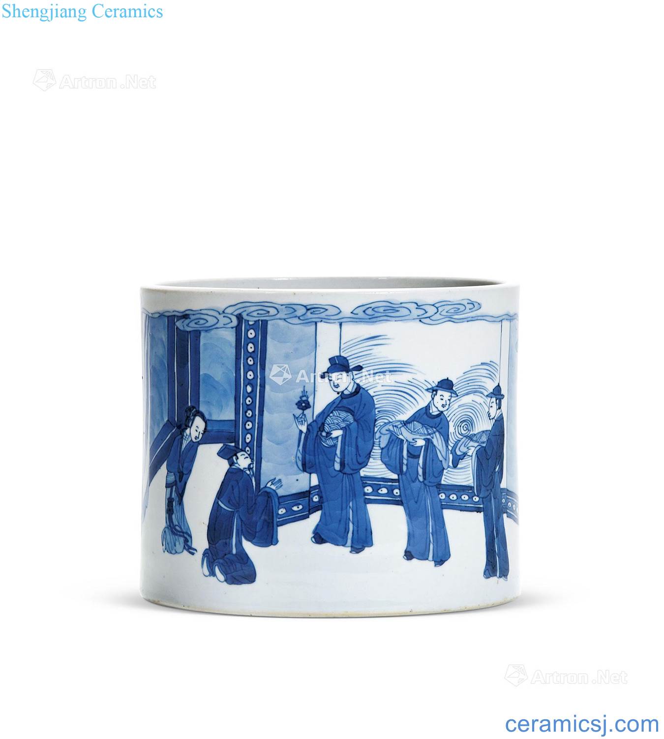 Stories of the qing emperor kangxi porcelain brush pot "row figure"