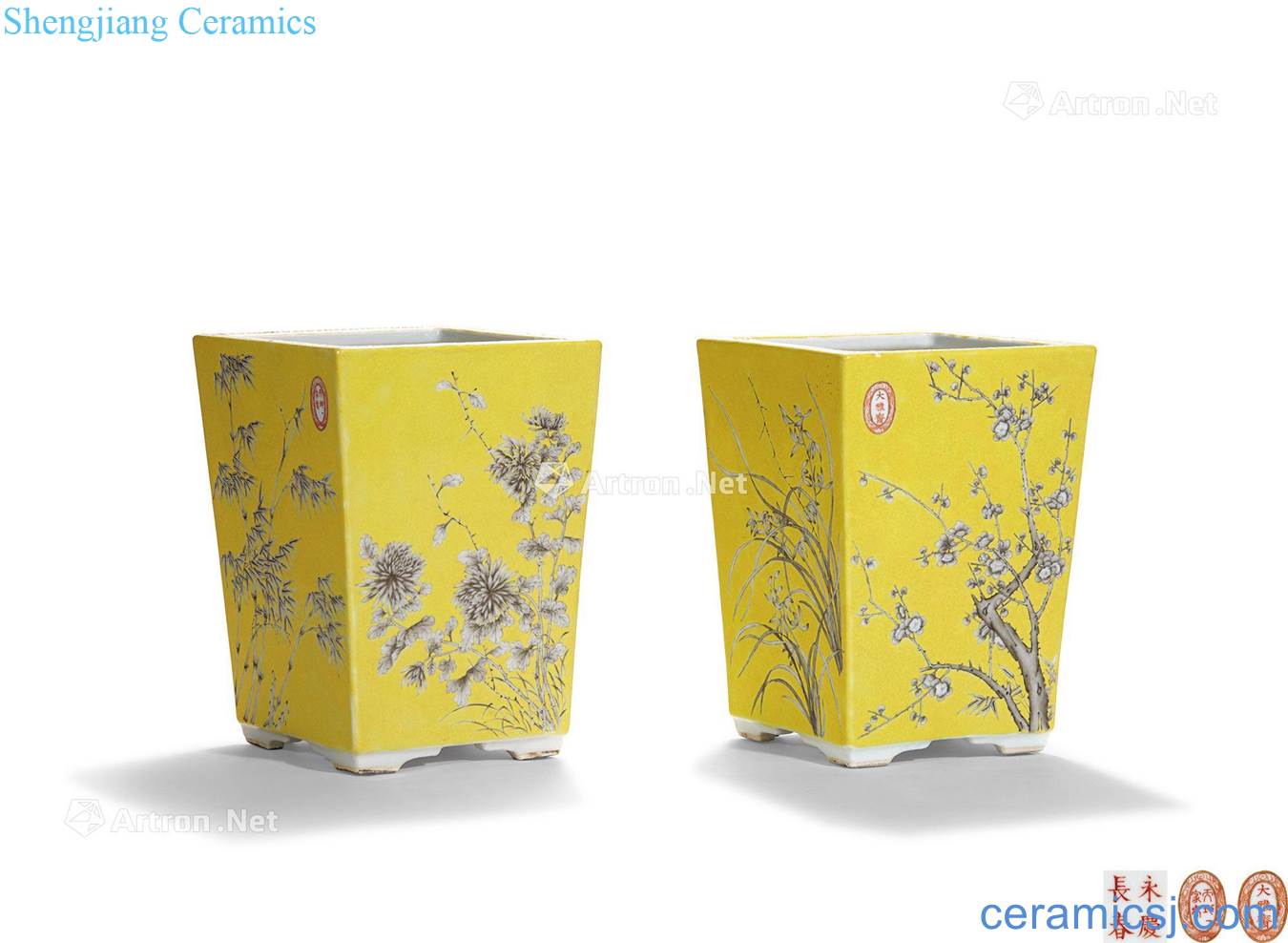 Qing guangxu Yellow in color ink chrysanthemum patterns to jedaiah lent flowerpot (a)