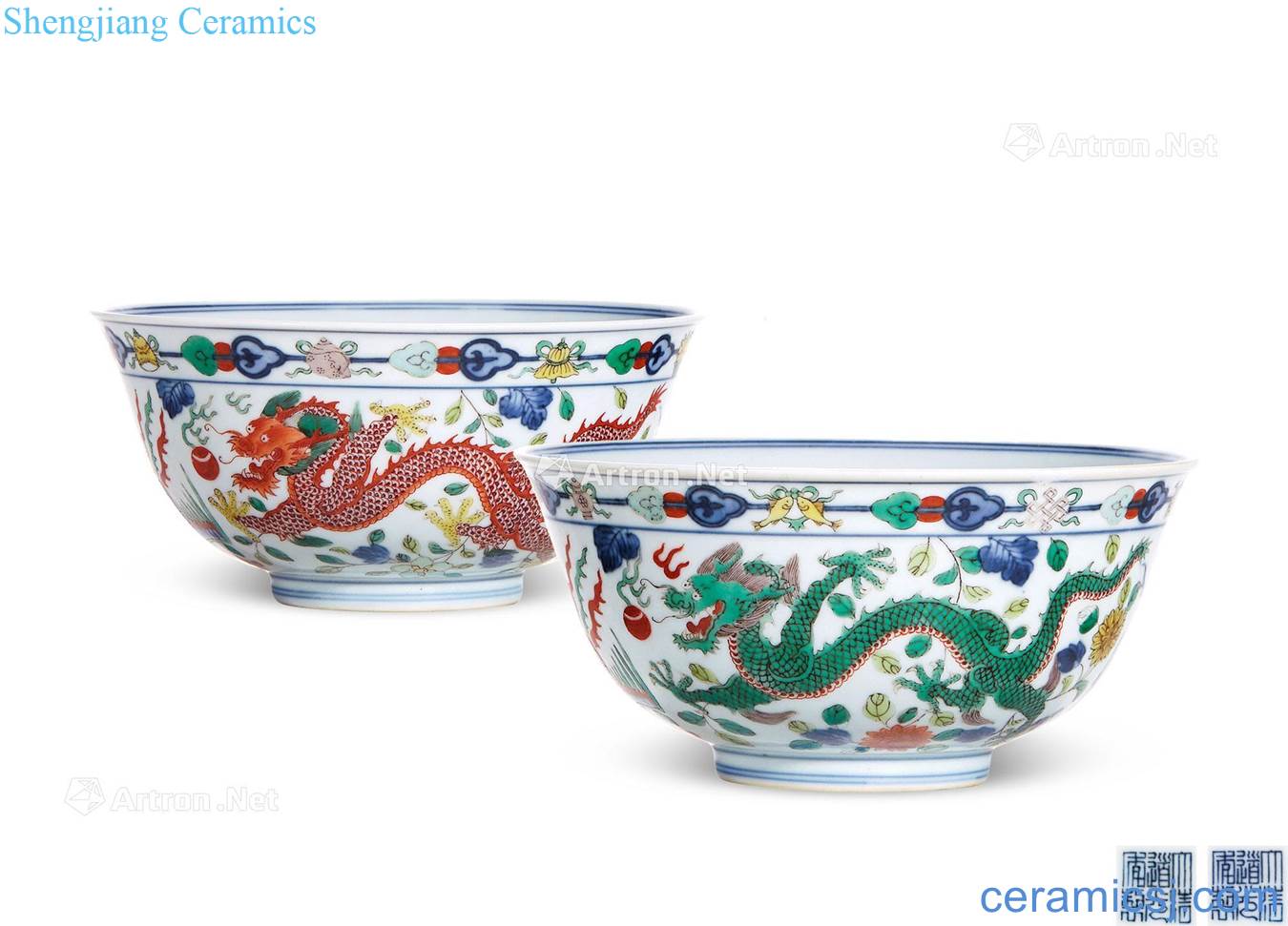 Qing daoguang Colorful longfeng green-splashed bowls (a)