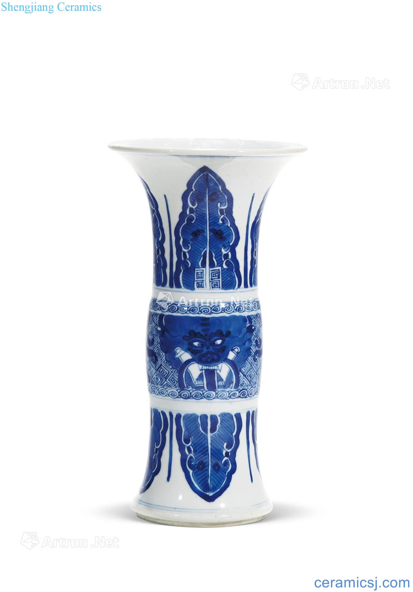 The qing emperor kangxi Blue and white beast plantain vase with flowers