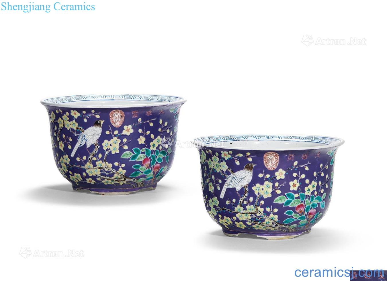 Qing guangxu Purple powder enamel grain flowerpot (a)