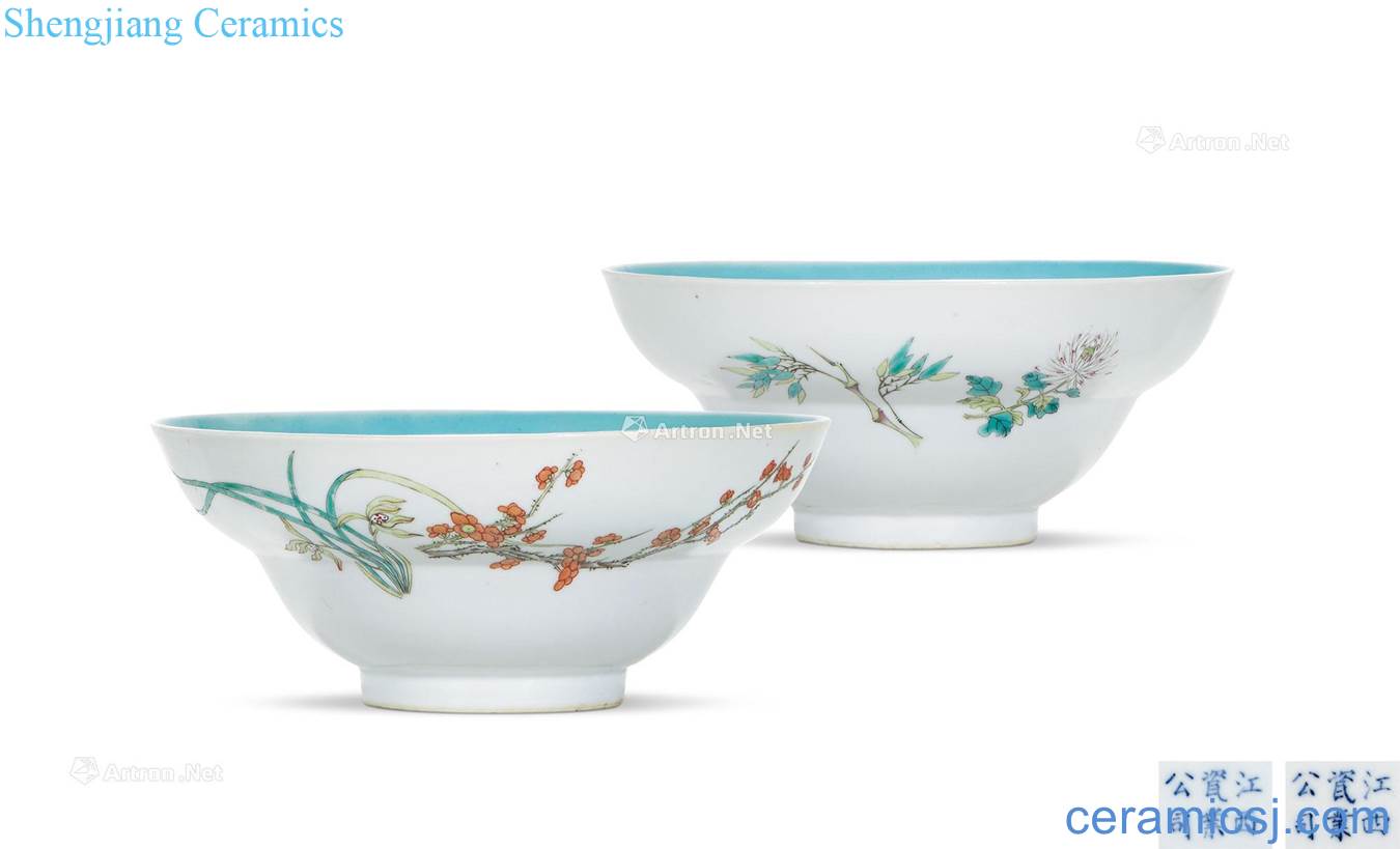 Qing xuantong turquoise within the outer enamel glaze chrysanthemum patterns "four gentlemen" grain or bowl (a)