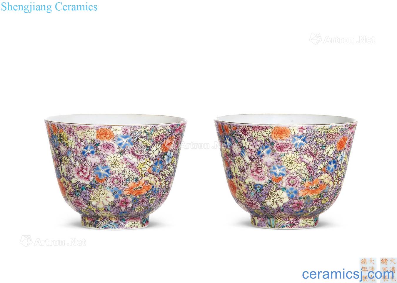 Qing guangxu pastel flowers not fall to the ground a cup of (a)