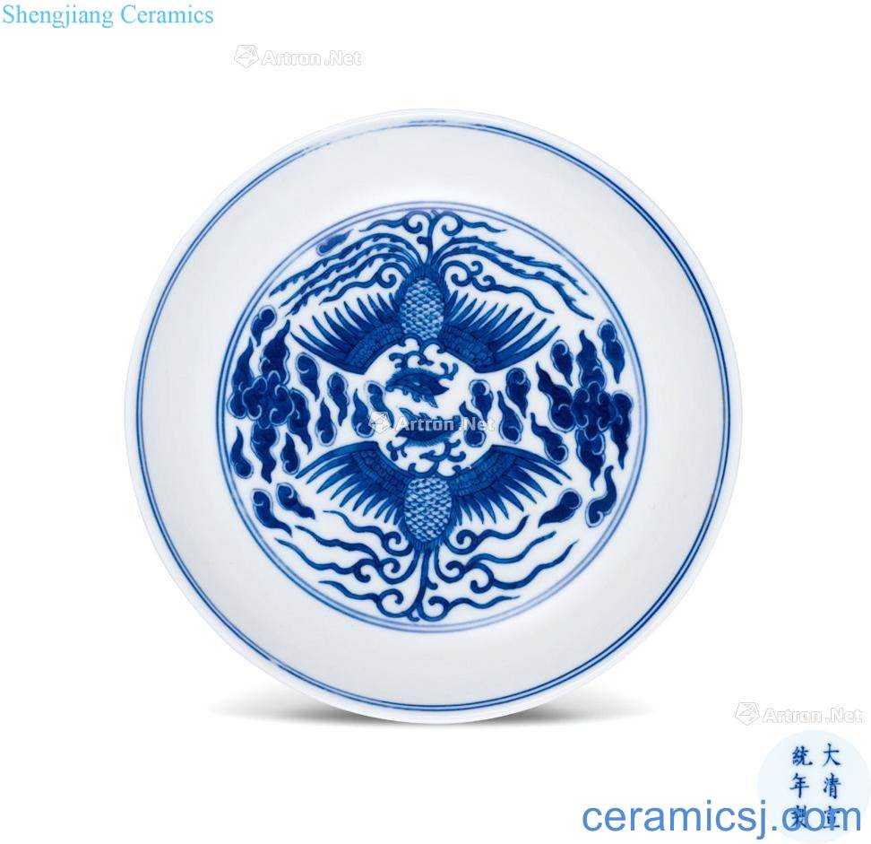 Qing xuantong Blue and white YunFeng tray
