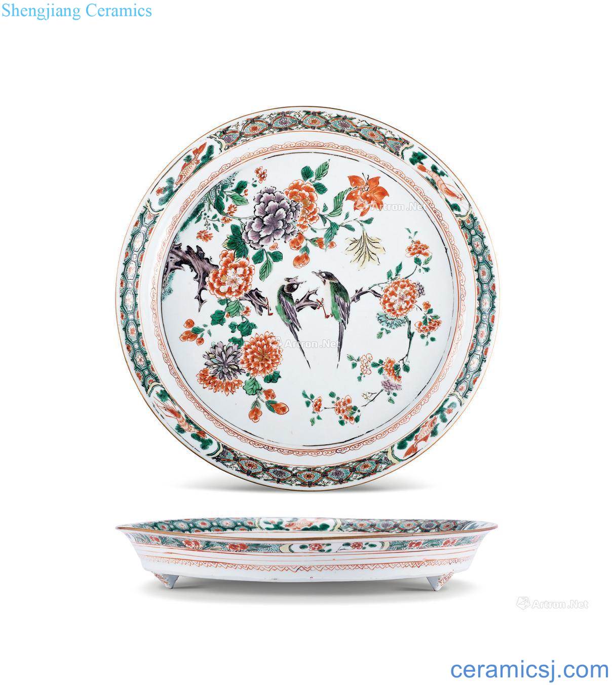 The qing emperor kangxi Figure three foot plate colorful flowers and birds