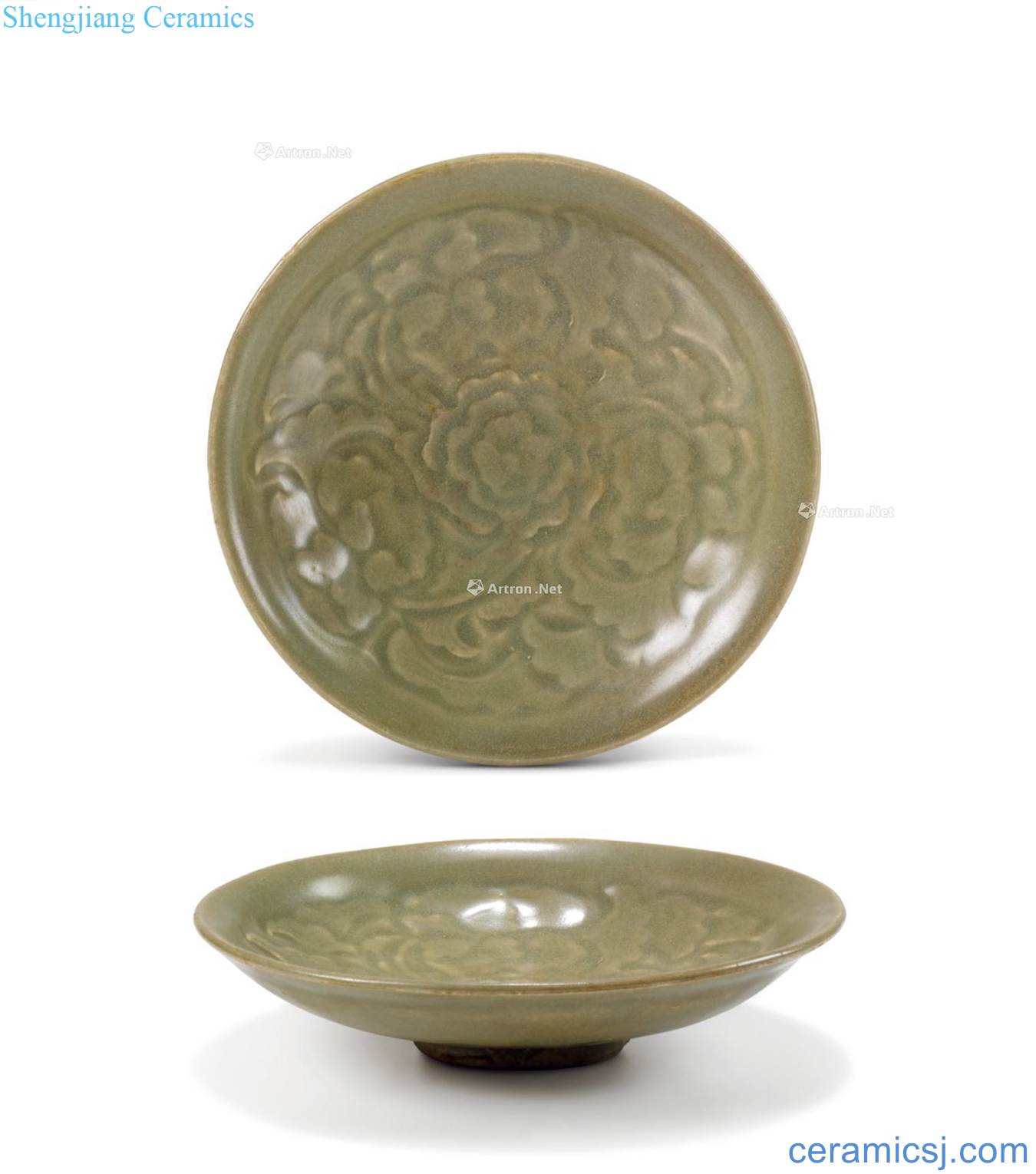 The song dynasty Yao state kiln green glaze peony tray