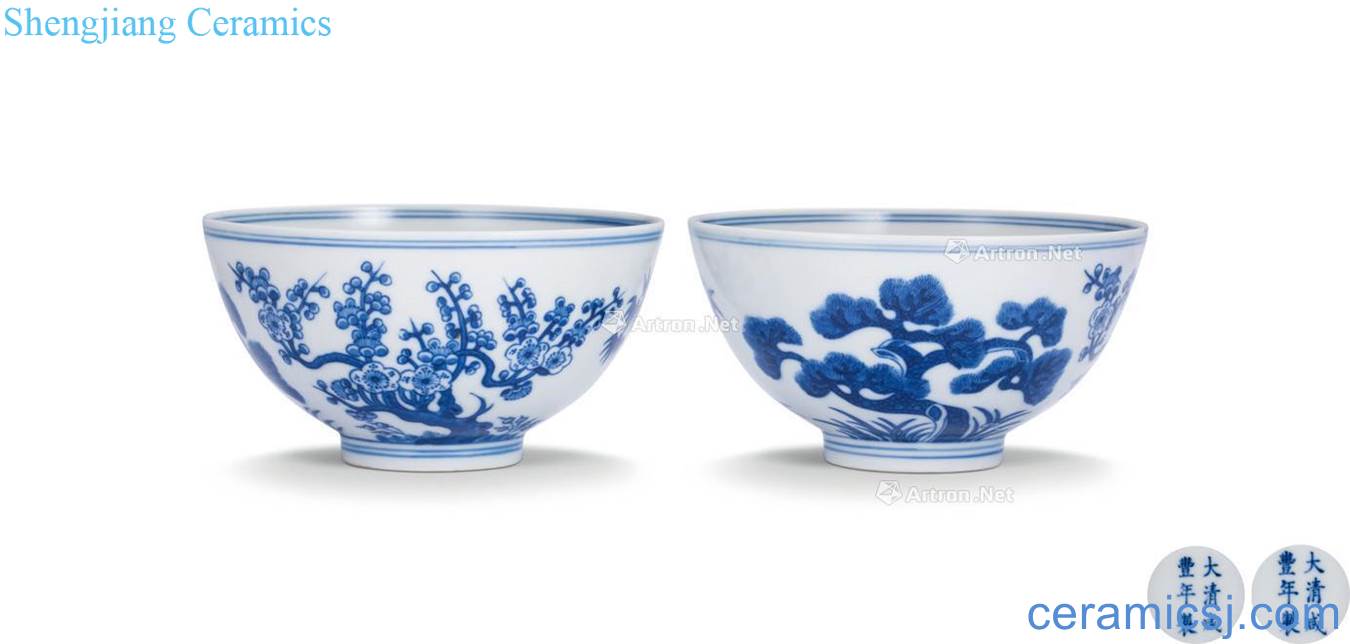 Qing xianfeng Blue and white, poetic figure bowl (a)