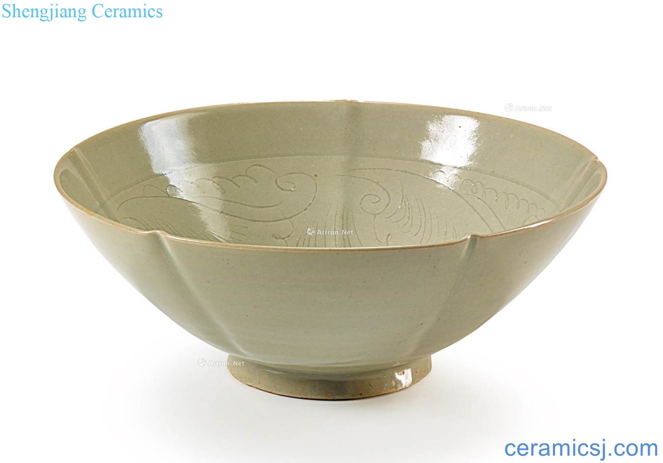 The five dynasties to the northern song dynasty Yao state kiln green glaze scratching sunflower type bowl