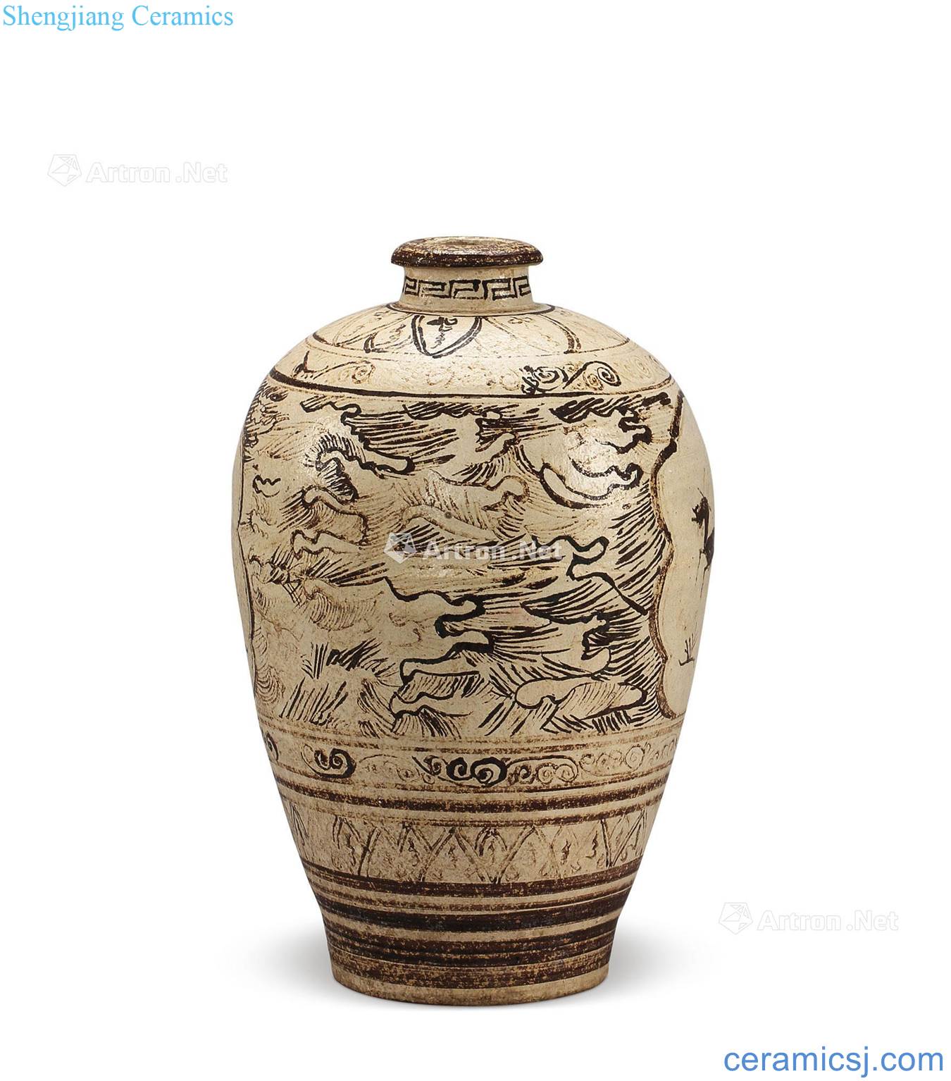 yuan Jizhou kiln medallion deer grain mei bottle
