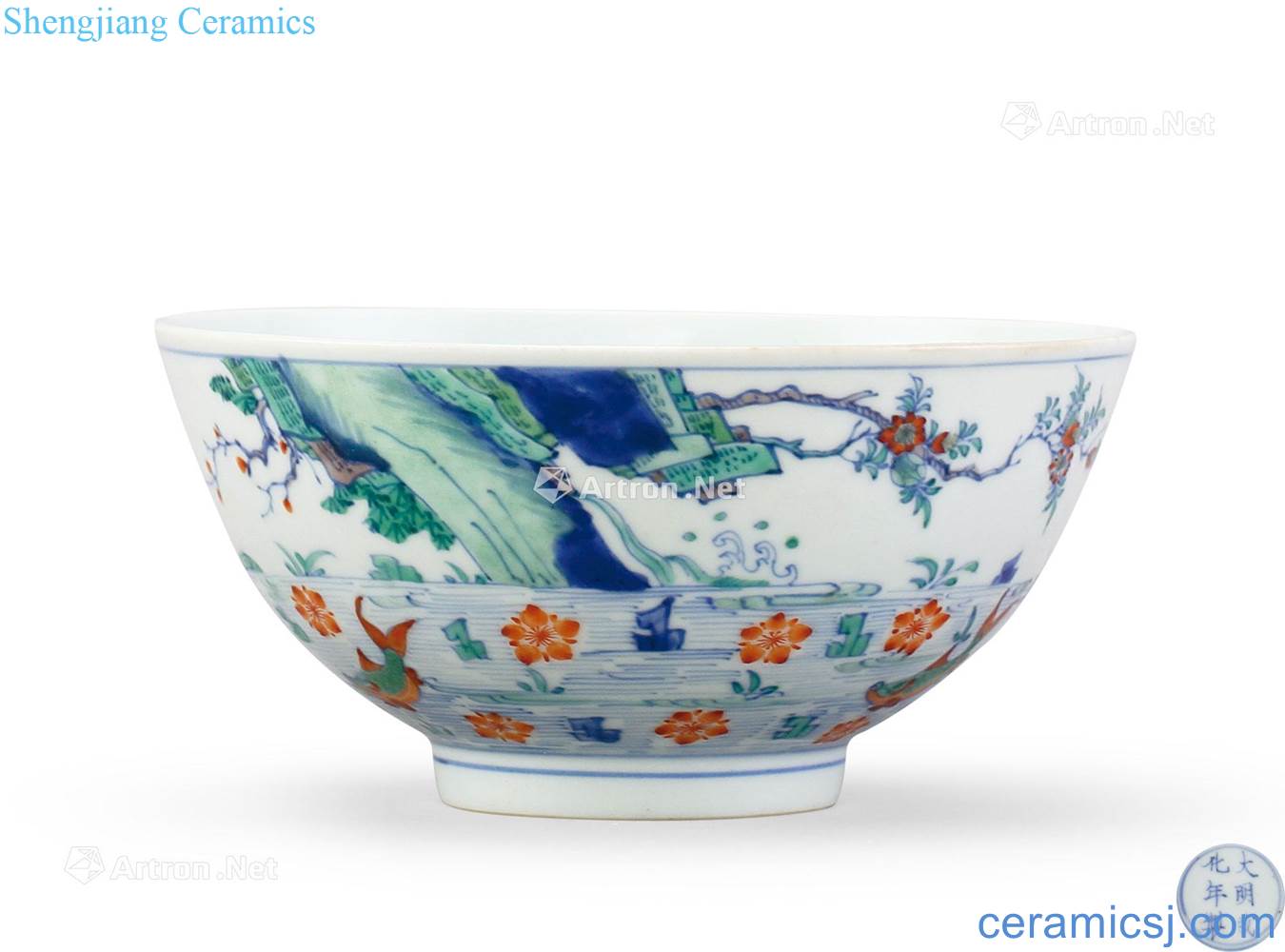 The qing emperor kangxi bucket color figure bowl of fish flowers