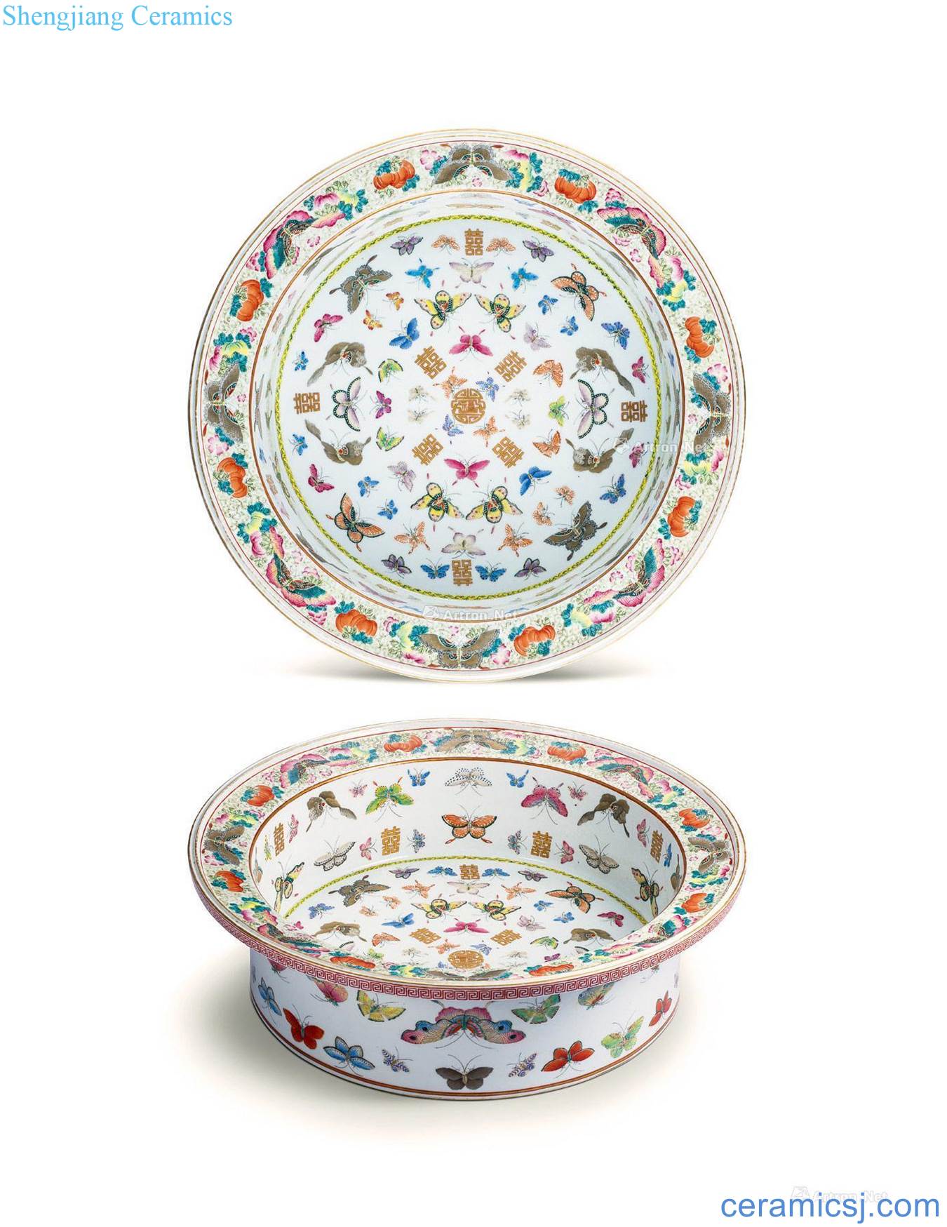 Butterfly double happiness grain basin clear pastel of the 19th century