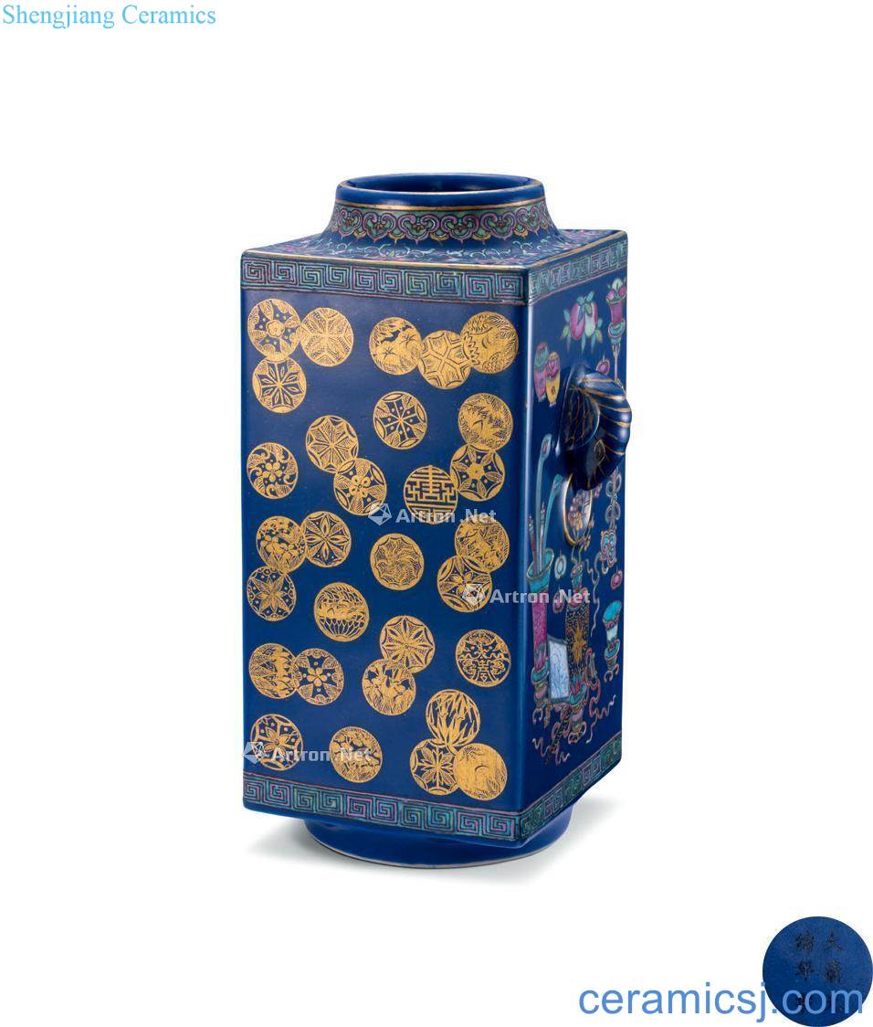 Pastel blue paint antique group patterns reign of qing emperor guangxu cong type bottle
