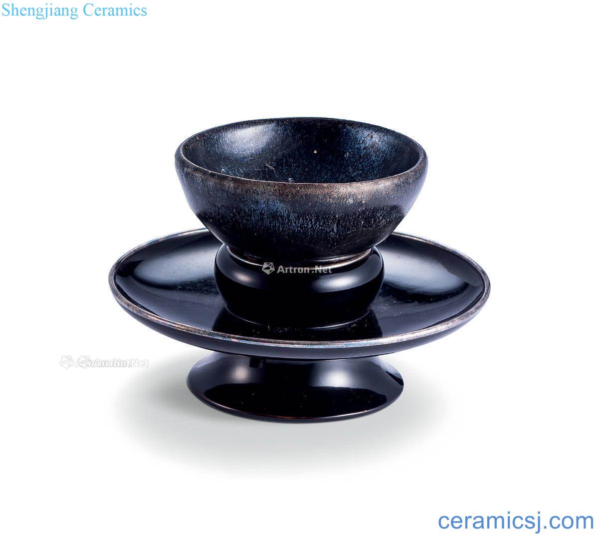 The song dynasty Build black glazed bowl even after lamp with paint