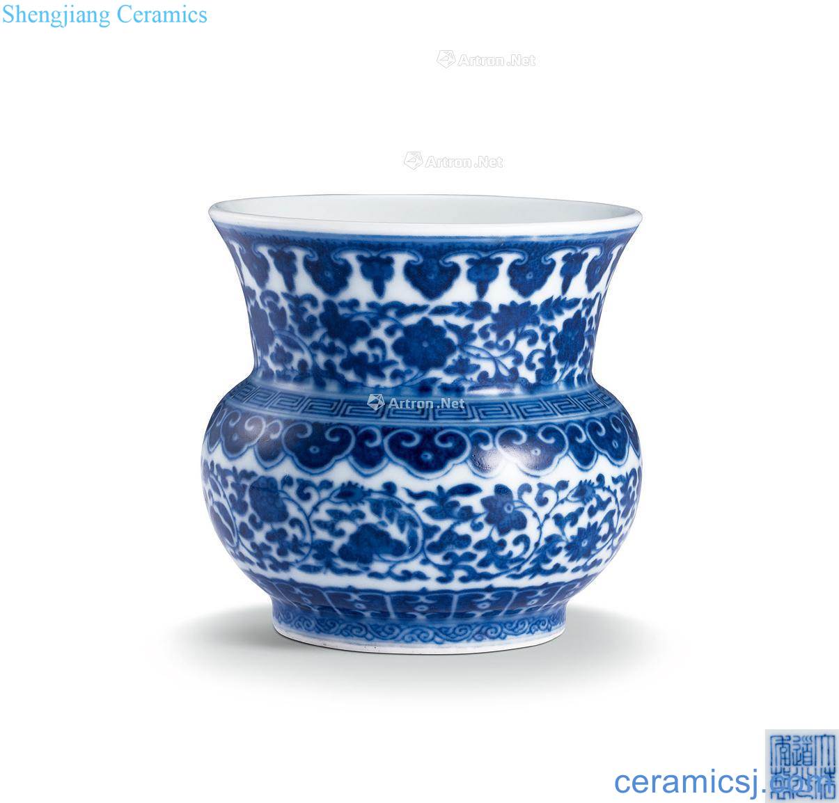 Qing daoguang Blue and white tie up flower grain slag bucket