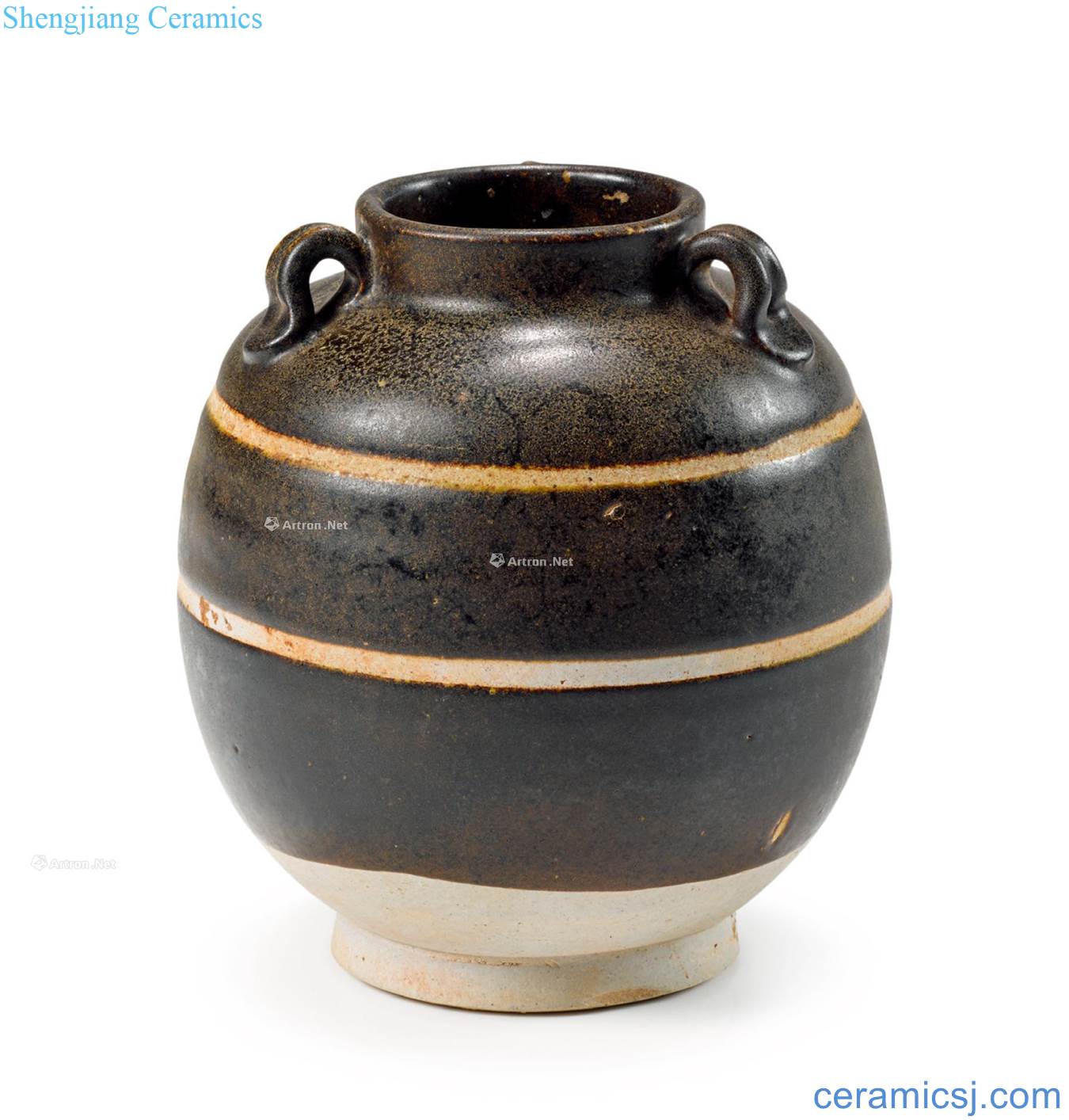 Tang to the five dynasties Black glaze three-line canister