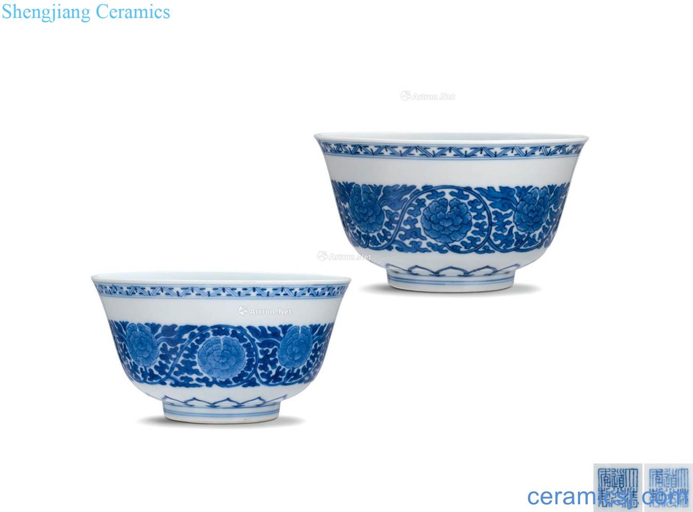 Qing daoguang Blue and white 纒 peony plate (a set of two)
