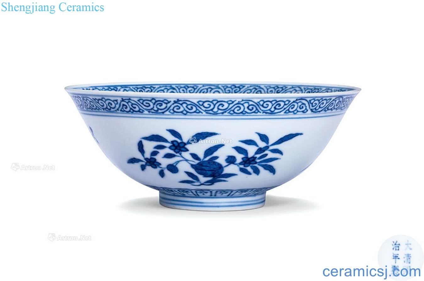 dajing Blue and white fold branch flowers and sanduo green-splashed bowls