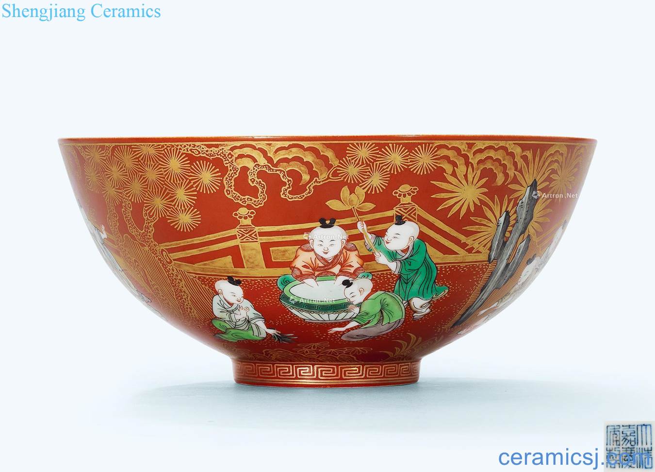Qing jiaqing Coral red color 16 subgraph bowl