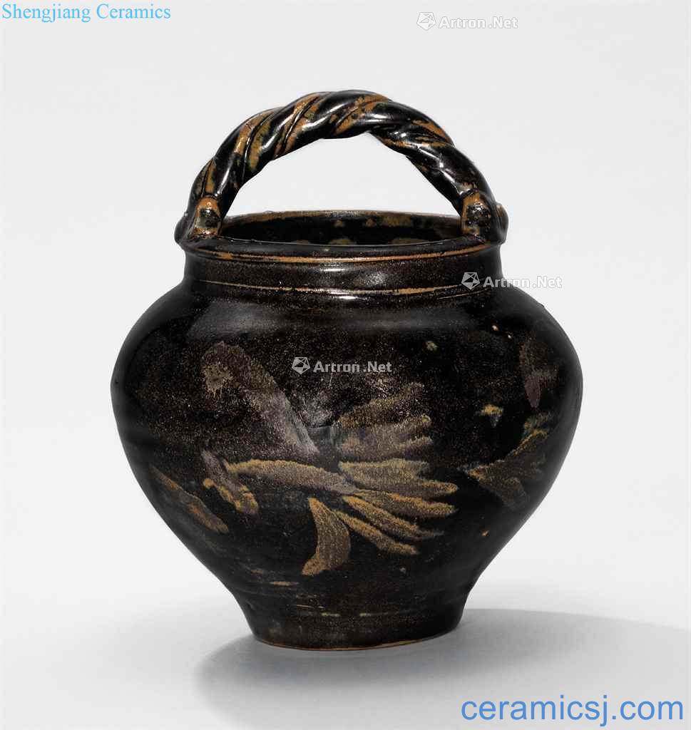 Northern song dynasty gold/black glaze brown flower basket cans