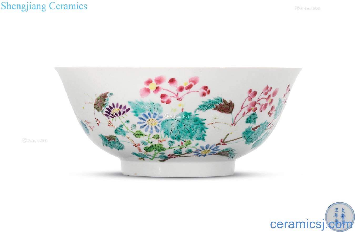 Qing yongzheng pastel flowers butterfly bowl