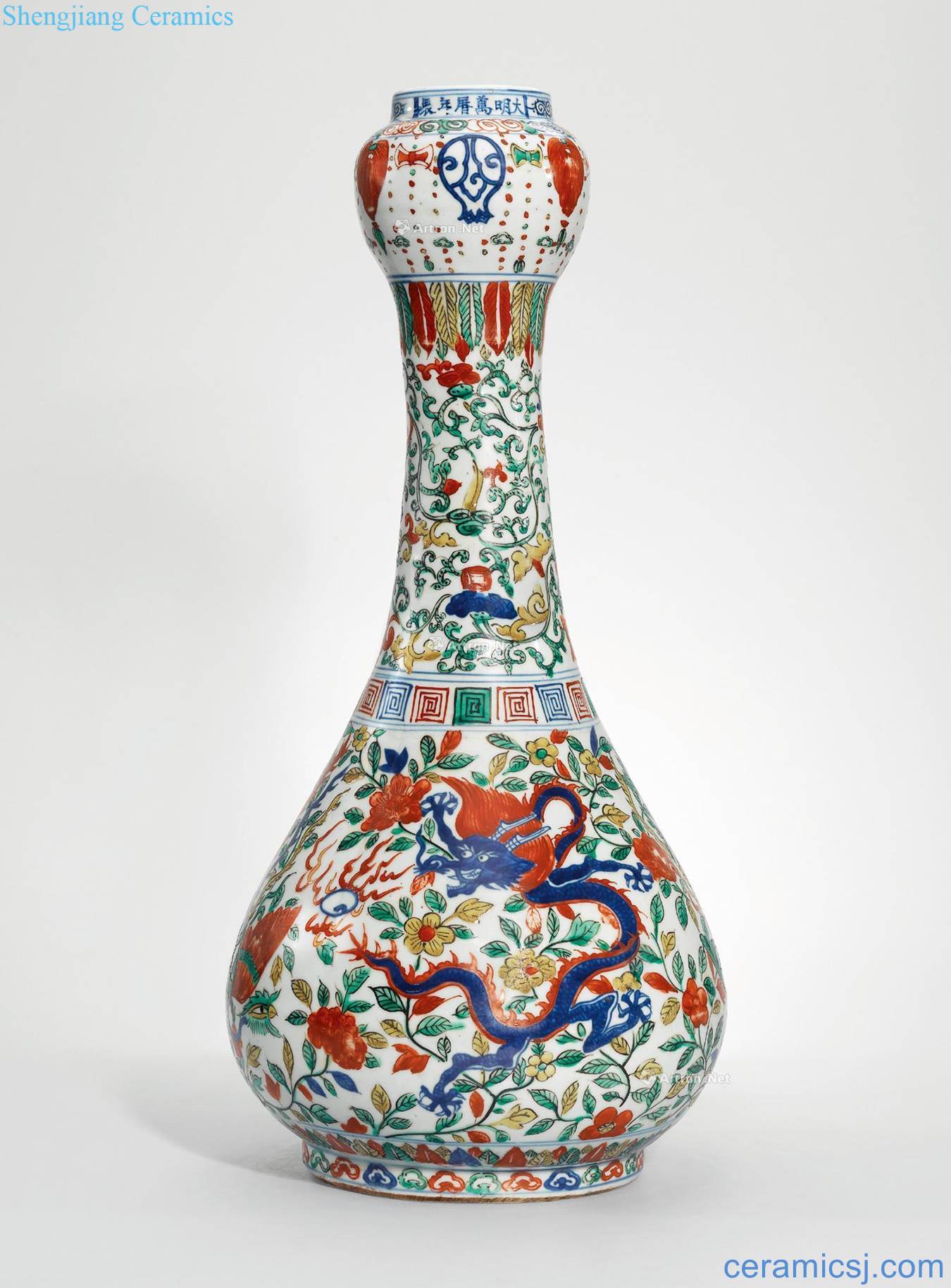 Ming wanli Colorful floral longfeng grain bottle of garlic