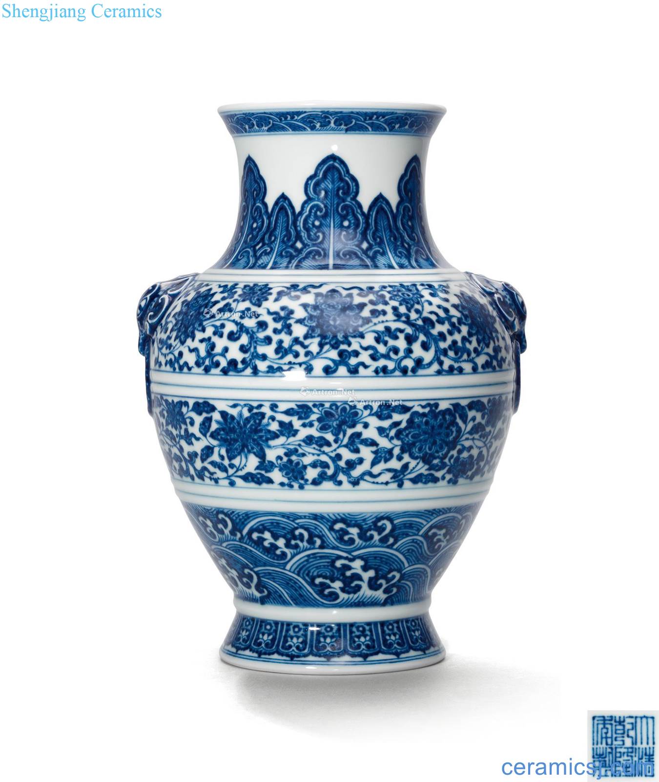 Qing qianlong Blue and white tie up branch grain shop first ear pot of flowers