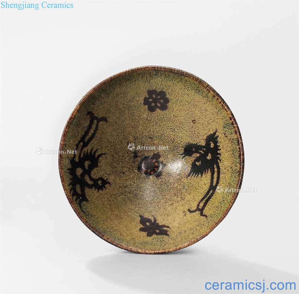 The southern song dynasty jizhou kiln paper-cut double phoenix plum flower grain hawksbill glaze lamp