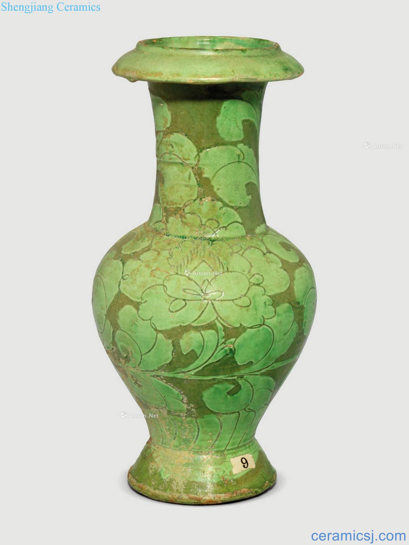 Northern song dynasty/gold Magnetic state kiln green glazed carved flower peony grains bottles
